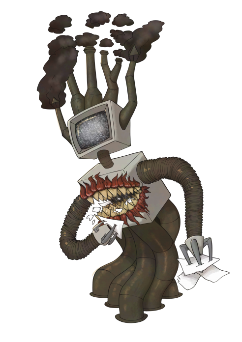 La machine génératrice
La machine puise dans le sol son energie et empoisonne l'air pour pouvoir fonctionner. Elle engloutie des quantités gargantuesques de dessins et d'illustrations pour pouvoir générer des oeuvres aussi belles que celles des humains sans y parvenir et elle reste insatiable.
