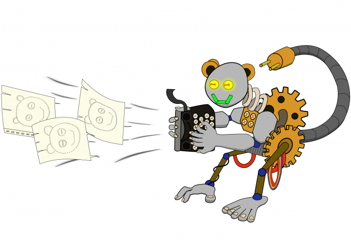 Monkey with a typewriter
Singe avec un machine à écrire. Beaucoup doigts, trois oreilles, et autre trucs IA. 
Mots-clés: IA;singe;monkey;machine à écrire;typewriter