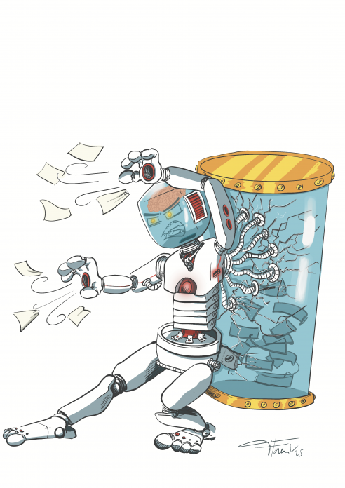 Art-spirator le terrible
Un robot qui aspire / vole les dessins des artistes pour les stocker dans son serveur à eau. Référence à Meta qui nourrit son IA via les réseaux sociaux et l’eau qui sert à refroidir les serveurs de stockage toujours plus imposants .
Mots-clés: Art-spirator le terrible