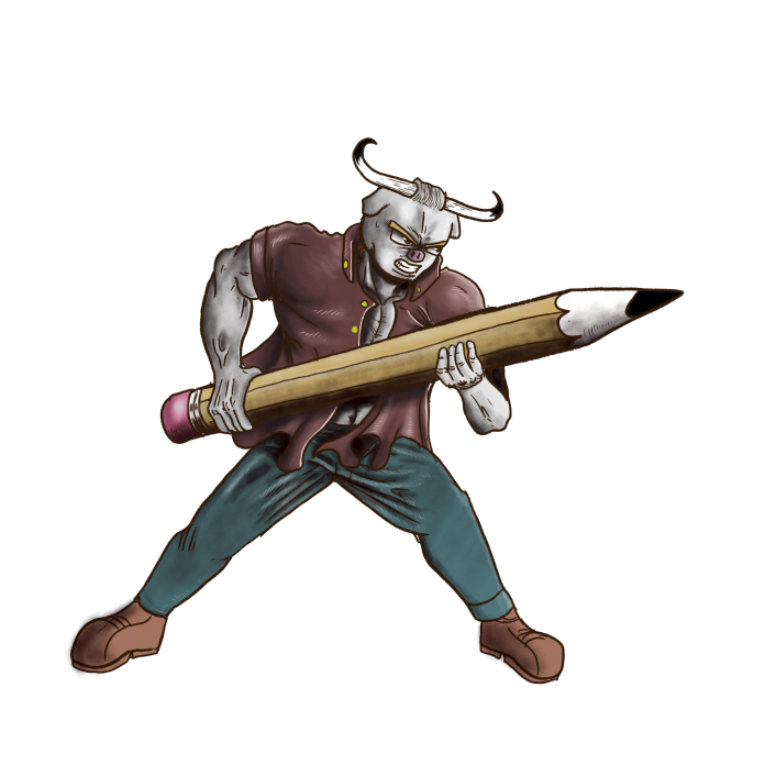 Vache Man
Petit perso dont je raconte les aventures en BD, il tient aujourd'hui une arme pour le moins inhabituelle pour lutter du côté des artistes contre un ennemi tout aussi inhabituel 
