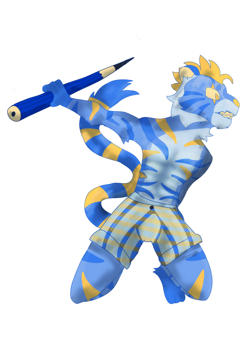 Rory prêt au combat ! (Coté artiste)
Tigre anthropomorphique bleu et jaune qui s'attaque à l'IA avec son crayon d'artiste 
Mots-clés: Rory;Tigre;Furry;artiste