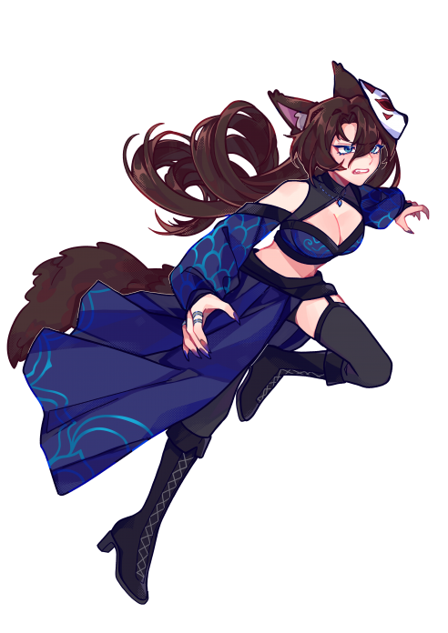 TBK by Shirayuki Banshi (at shirayukibanshi) 
Mon OC renarde prête au combat ! Dessin par Shirayuki Banshi qui a accepté de la dessiner pour l'artbook. 
Mots-clés: Human;kitsune;griffes